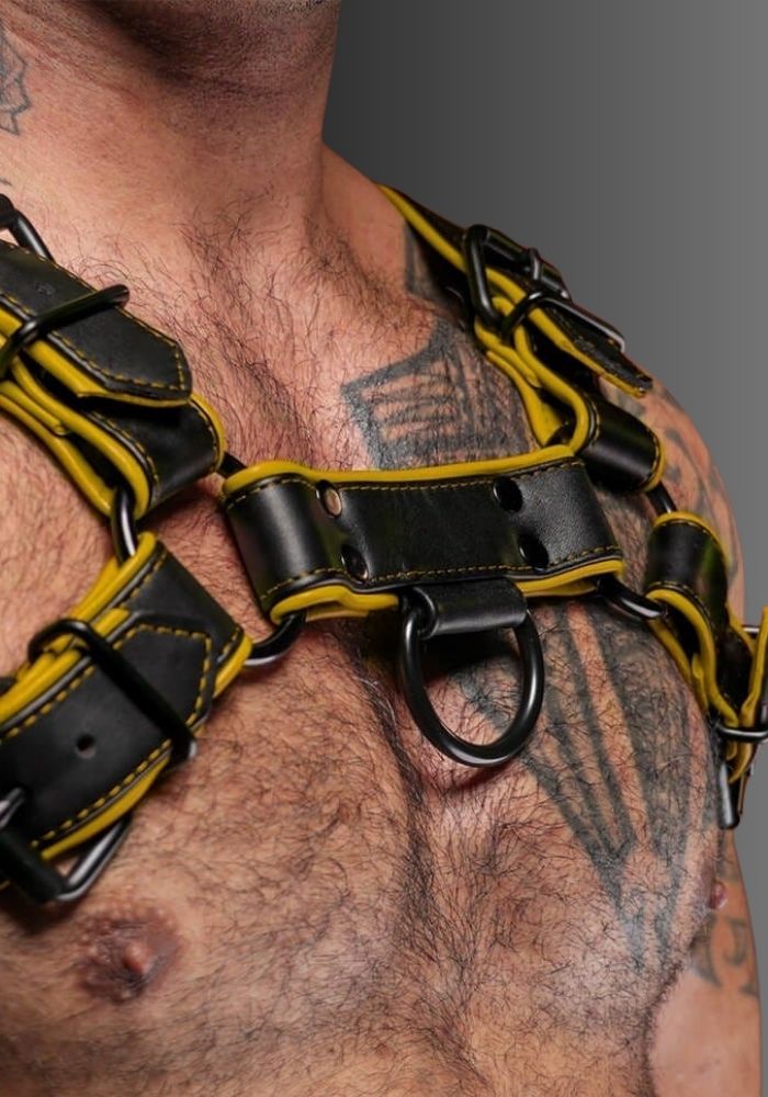 Chest Harness Yellow Hardline, chest harness, mens chest harness, dog chest harness, bdsm chest harness, male chest harness for sale