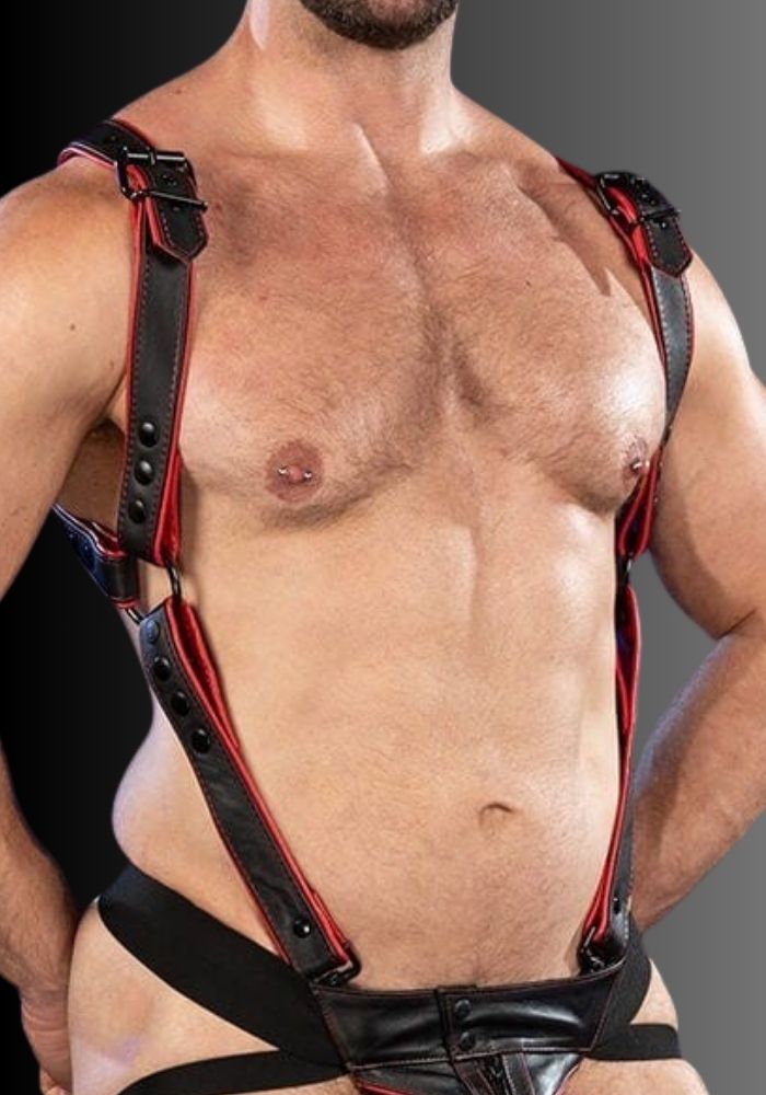 BDSM Chest Harness Hunter Red Hardline, chest harness bdsm, chest harness bondage, chest harness gay, adult harness for sale