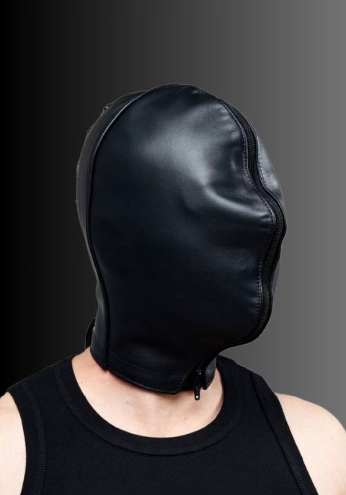 Leather Double Faced Hood, hood kink, hooded BDSM, hood BDSM, leather bondage hood for sale