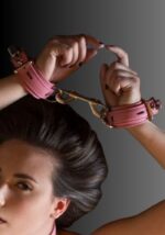 Leather Wrist Cuffs Pink, bondage wrist restraints, wrist suspension BDSM, BDSM wrist cuffs, leather cuffs for sale