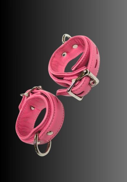 Leather Wrist Cuffs Pink, bondage wrist restraints, wrist suspension BDSM, BDSM wrist cuffs, leather cuffs for sale