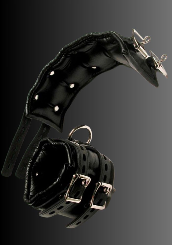Lockable Dungeon Wrist Cuffs, wrist bondage, leather wrist restraints, BDSM wrist cuffs, bondage wrist restraints for sale