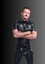 Leather Gay Shirt White Piping, black leather shirt, mens leather shirt, leather shirt, leather shirt gay for sale