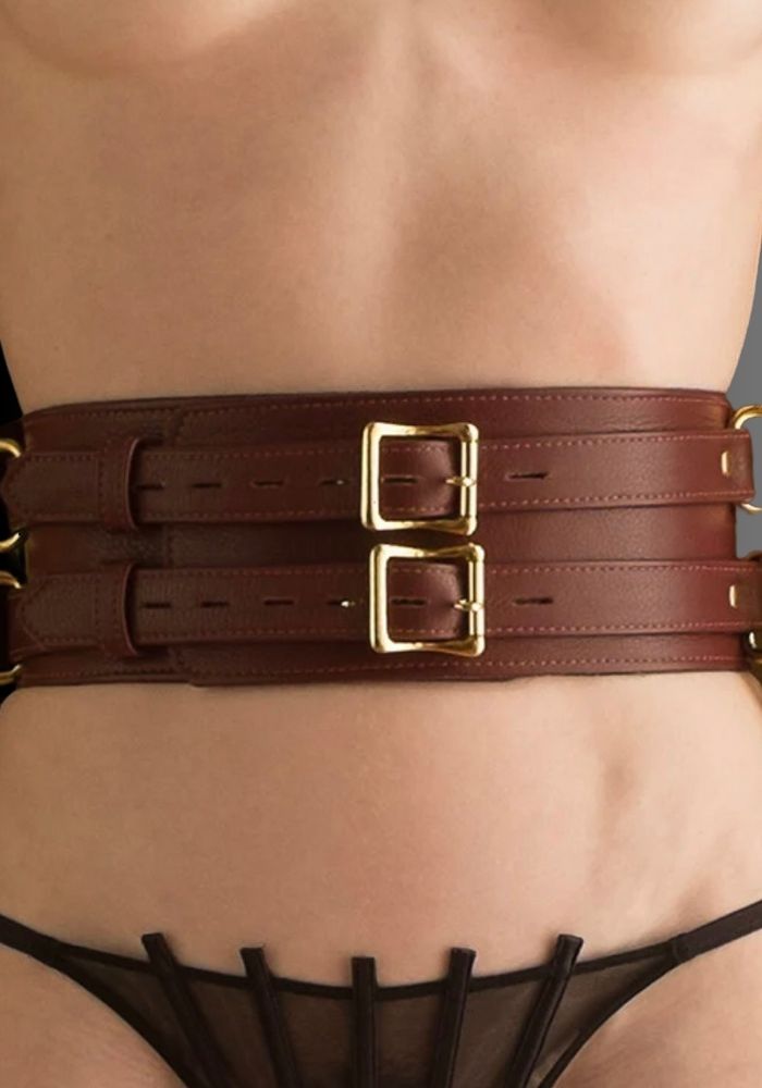 Signature Leather Waist Cuff, BDSM restraint, leather restraints, waist cinching corsets, waist cincher for sale
