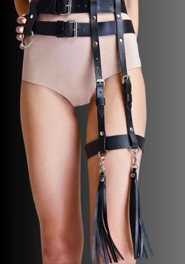 Leather Garter Tassy, bondage lingerie, harness lingerie, lingerie BDSM for sale