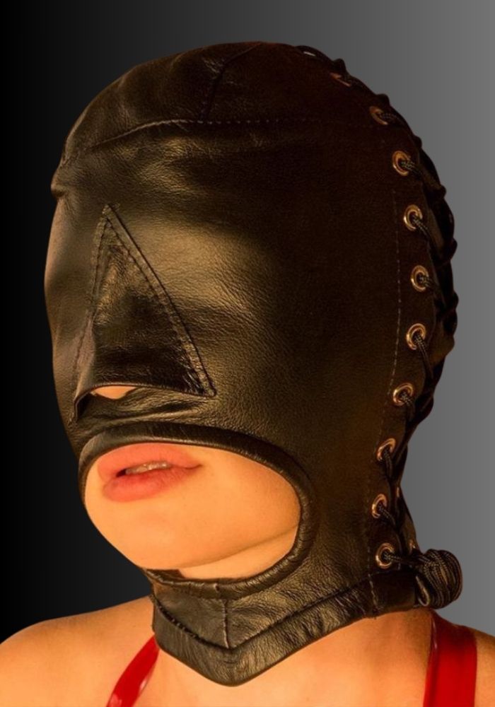 Open Mouth Leather Bondage Hood, leather hood BDSM, open mouth hood, BDSM hoods, bondage hoods for sale