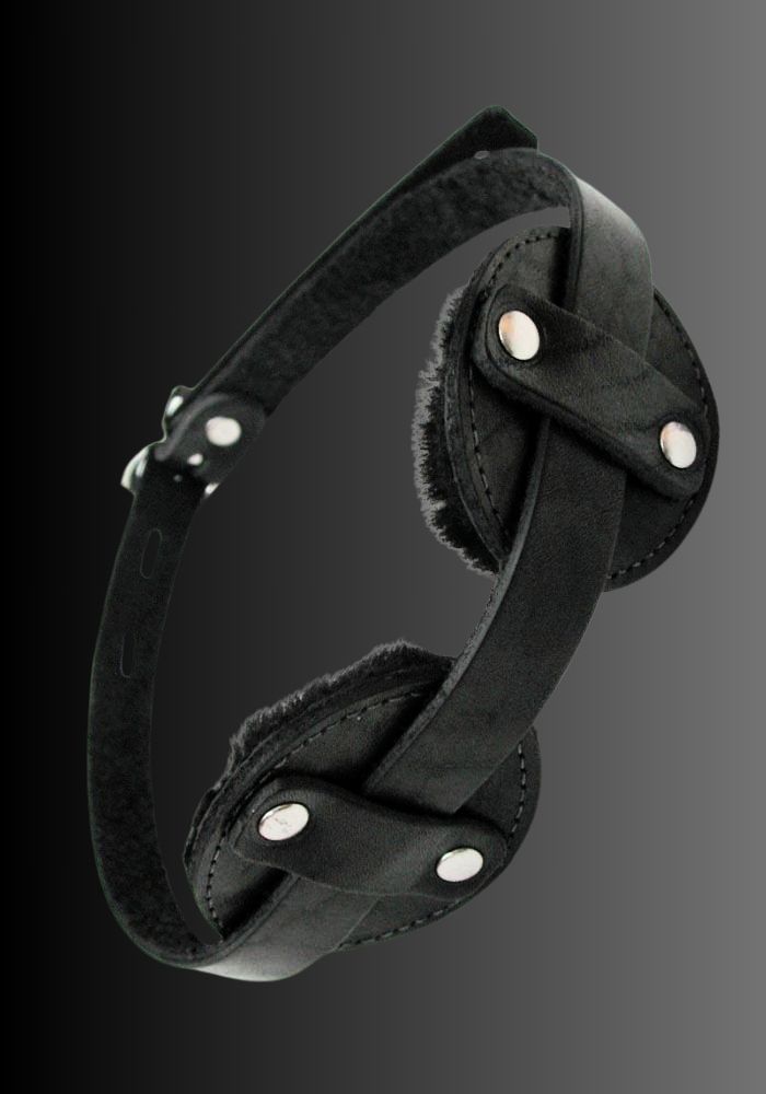 Institutional Fleece Lined Leather Blindfold, blindfolded gay, bondage blindfolds, gag blindfold for sale
