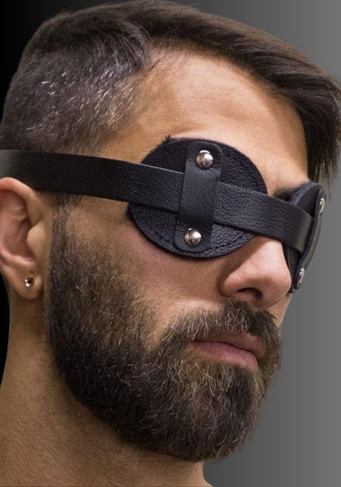 Institutional Fleece Lined Leather Blindfold, blindfolded gay, bondage blindfolds, gag blindfold for sale