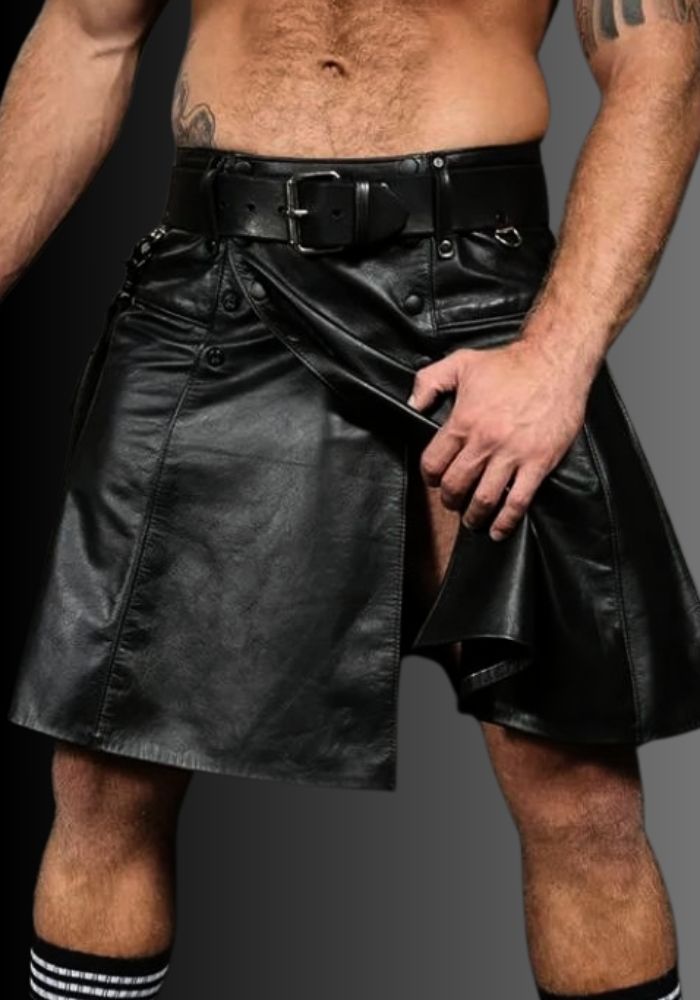 Leather Kilt With Belt, black leather kilt, leather kilt men, sexy kilt, leather skirts for men for sale