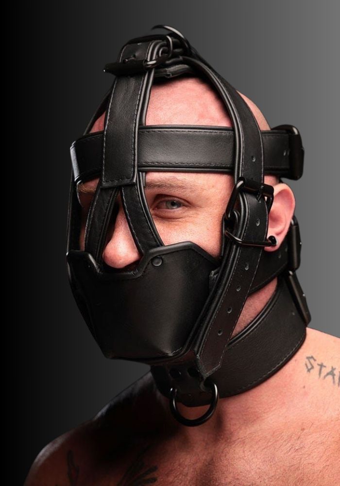 Hardline Head Harness Muzzle Non-Locking, BDSM head harness, bondage head harness, leather muzzle human for sale