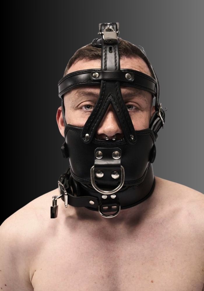 Leather Extreme Muzzle Head Harness, kink muzzle, BDSM muzzles, sexual muzzle for sale